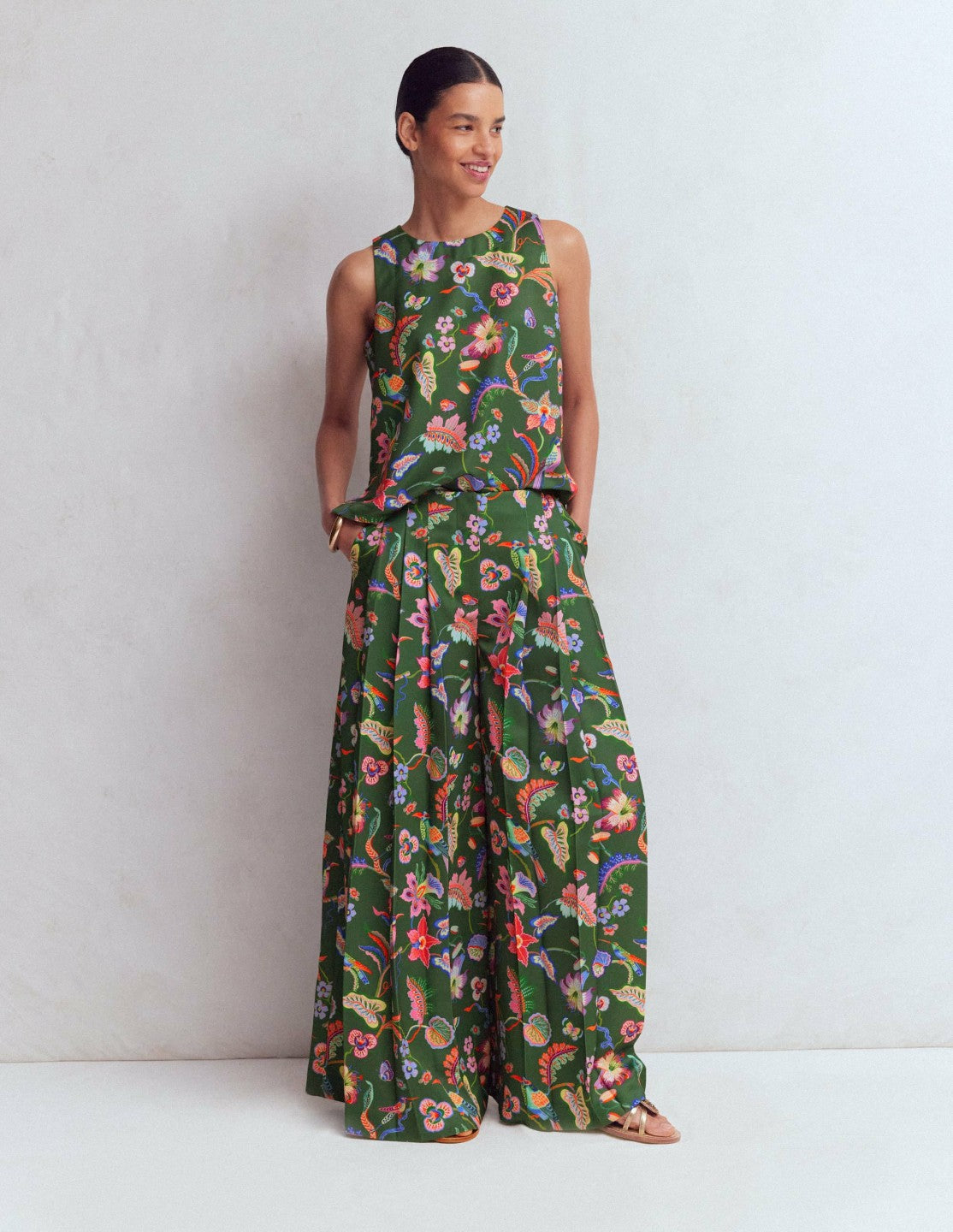Regent Wide Leg Pants-Hunter Green, Orchid Canopy / Boden Online