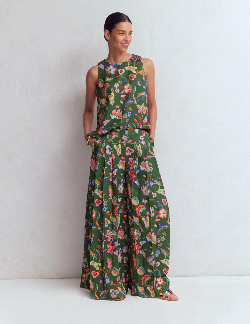 Regent Wide Leg Pants-Hunter Green, Orchid Canopy / Boden Online