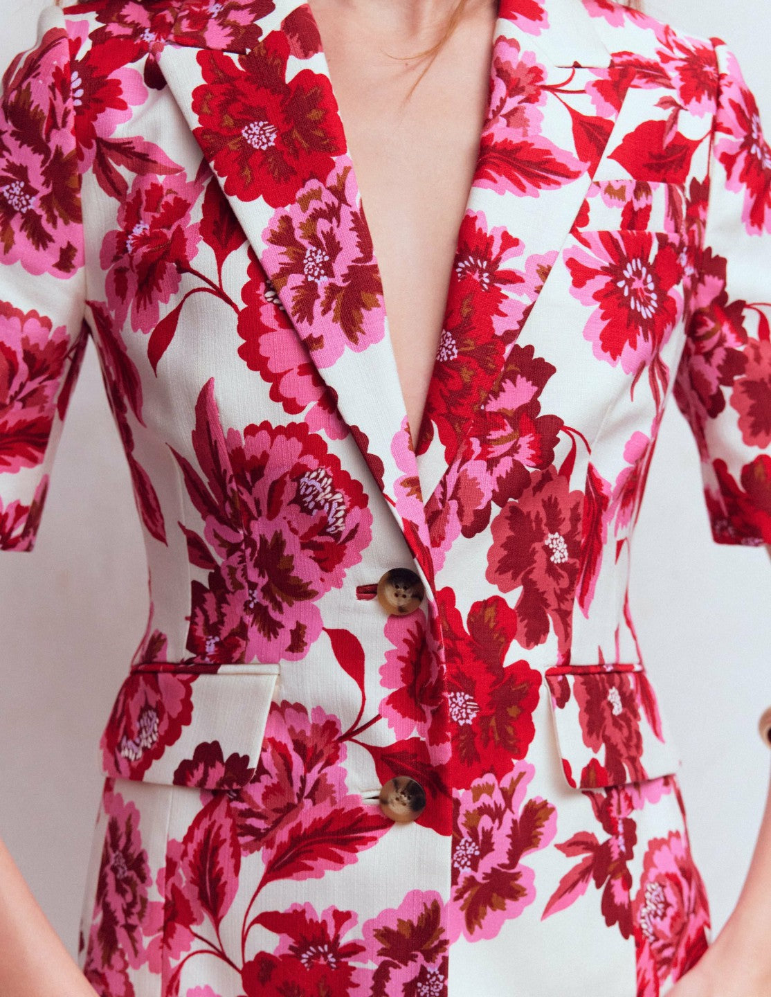 Short Sleeve Cotton Blazer-Sangria Sunset, Floral Print / Boden Outlet