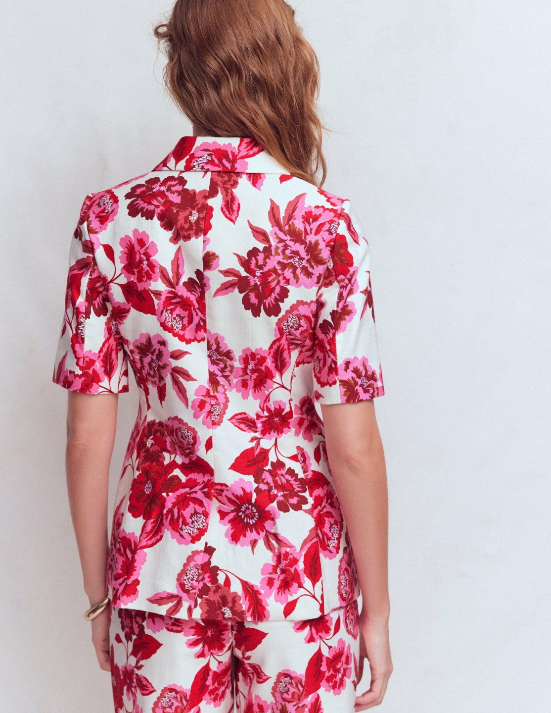 Short Sleeve Cotton Blazer-Sangria Sunset, Floral Print / Boden Outlet