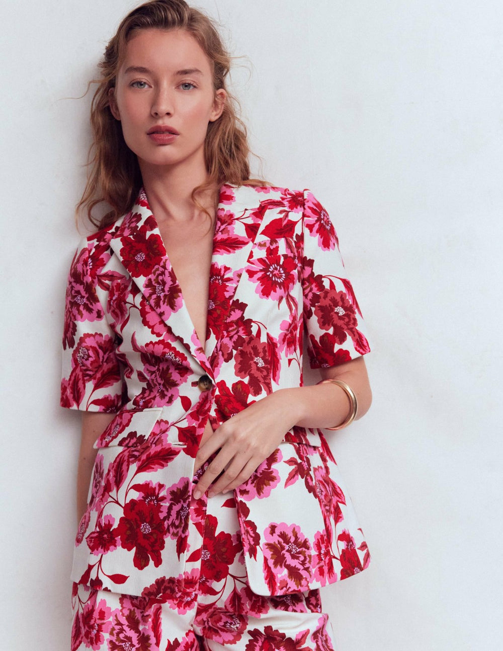 Short Sleeve Cotton Blazer-Sangria Sunset, Floral Print / Boden Outlet