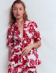 Short Sleeve Cotton Blazer-Sangria Sunset, Floral Print / Boden Outlet