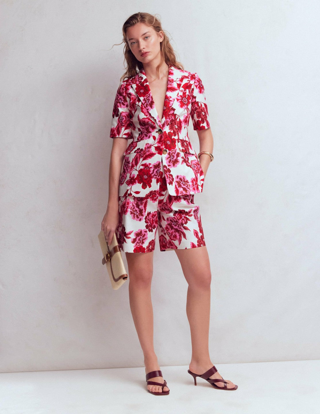 Short Sleeve Cotton Blazer-Sangria Sunset, Floral Print / Boden Outlet