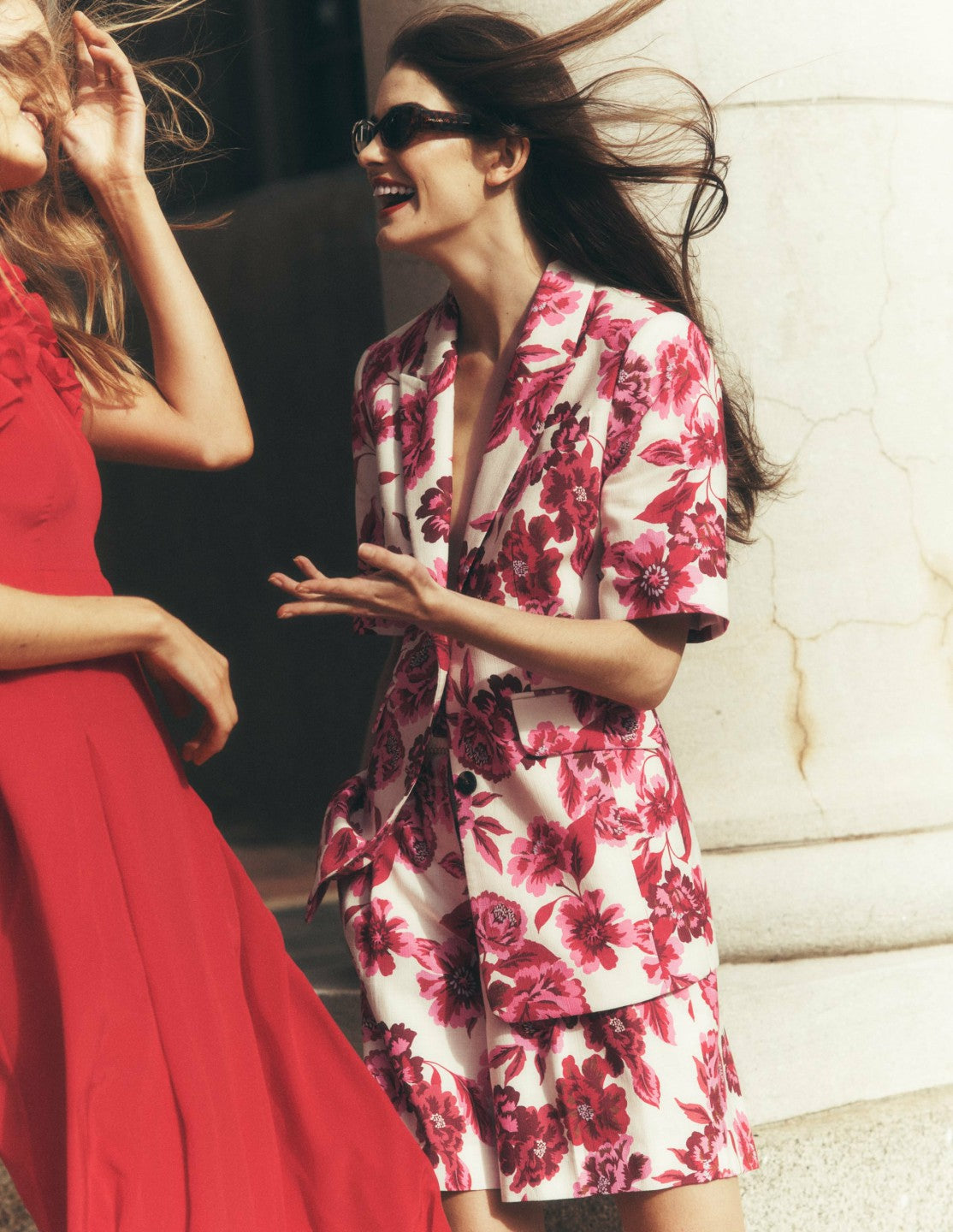 Short Sleeve Cotton Blazer-Sangria Sunset, Floral Print / Boden Outlet
