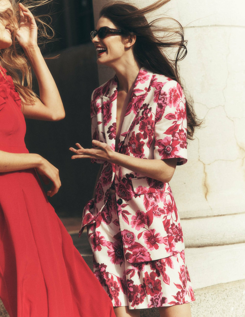 Short Sleeve Cotton Blazer-Sangria Sunset, Floral Print / Boden Outlet