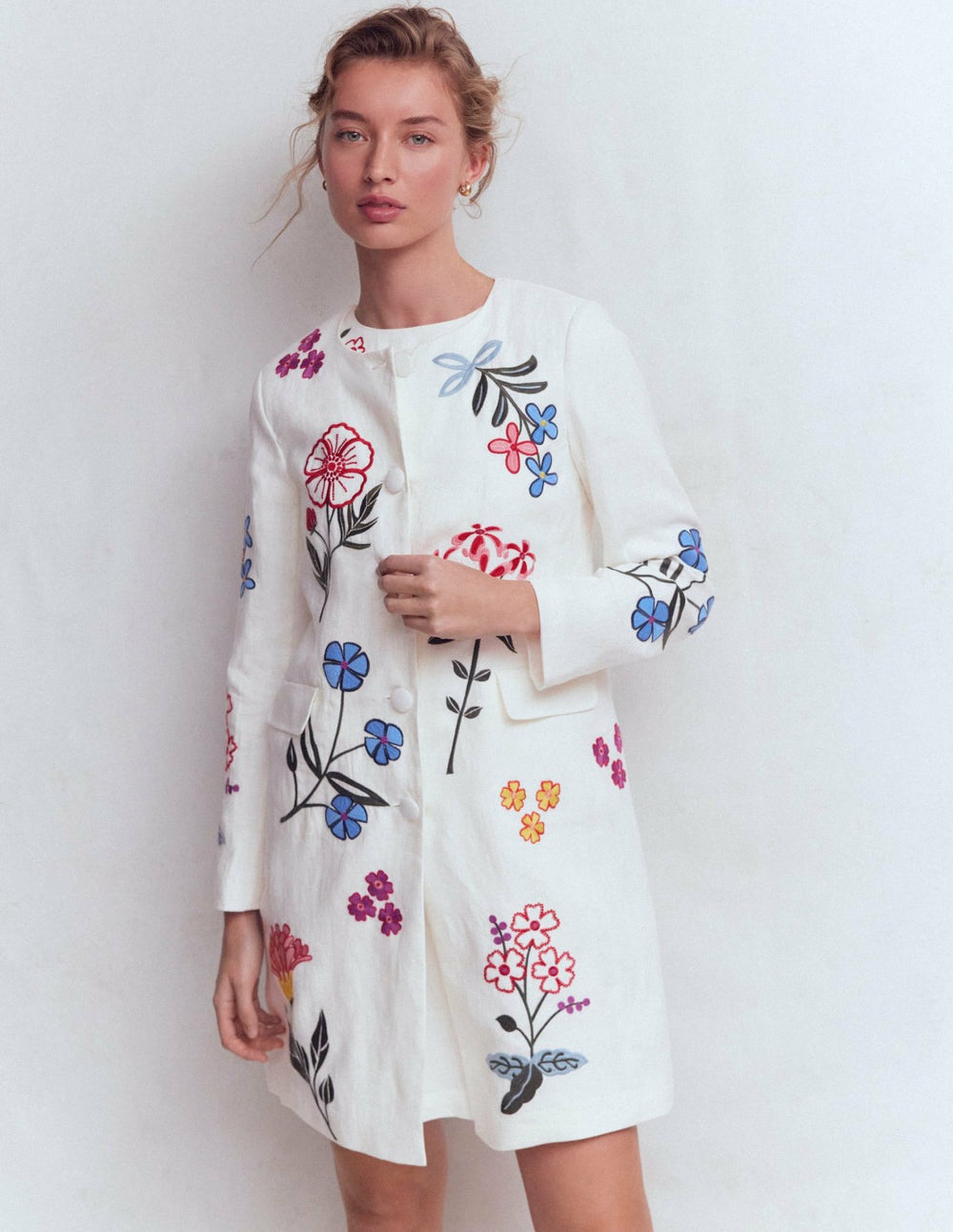 Embroidered Linen Coat-Ivory Embroidered / Boden Discount