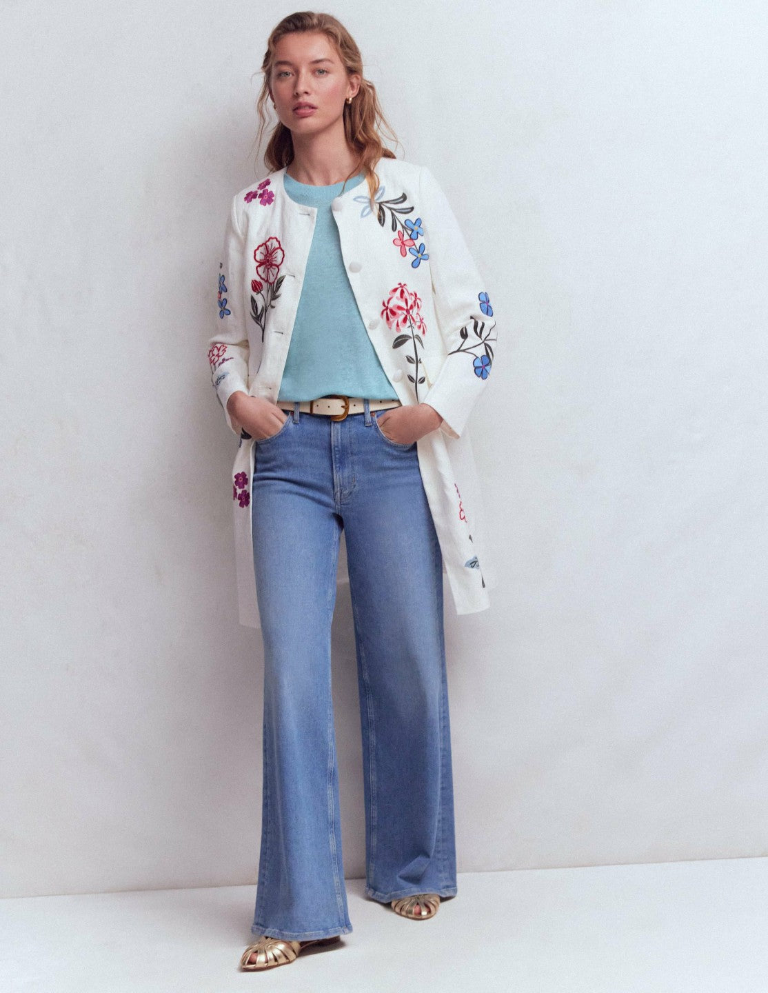 Embroidered Linen Coat-Ivory Embroidered / Boden Discount