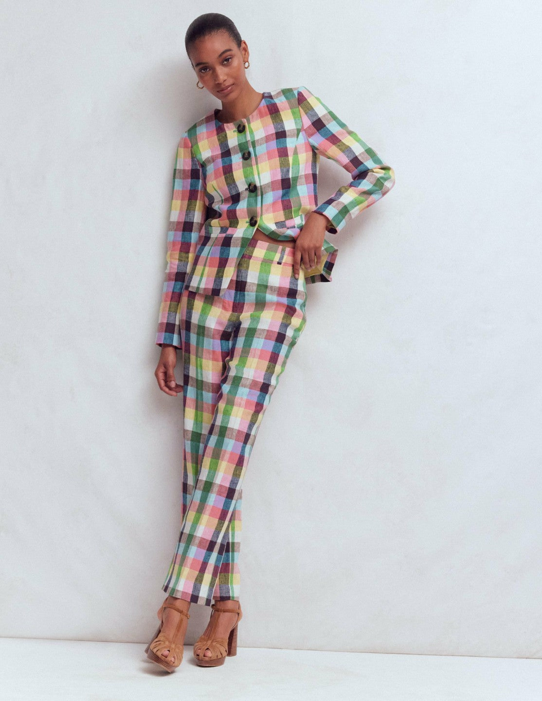 Canonbury 7/8 Linen Pants-Soft Yellow, Pink Multigingham / Boden