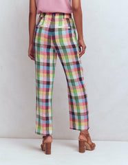 Canonbury 7/8 Linen Pants-Soft Yellow, Pink Multigingham / Boden