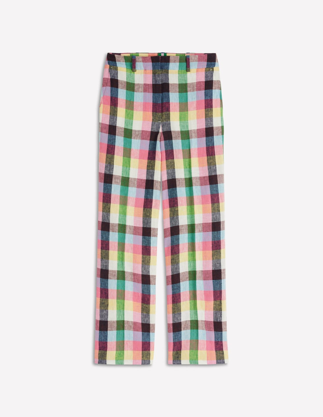 Canonbury 7/8 Linen Pants-Soft Yellow, Pink Multigingham / Boden