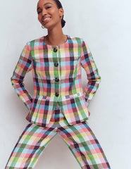 Hampstead Linen Blazer-Soft Yellow, Pink Multigingham / Boden Sale