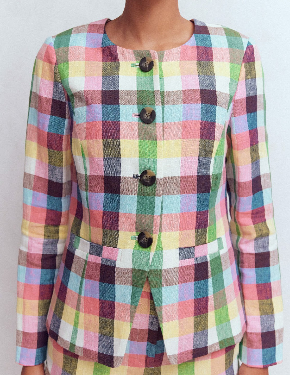 Hampstead Linen Blazer-Soft Yellow, Pink Multigingham / Boden Sale