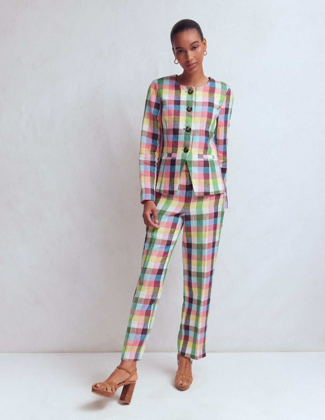 Hampstead Linen Blazer-Soft Yellow, Pink Multigingham / Boden Sale