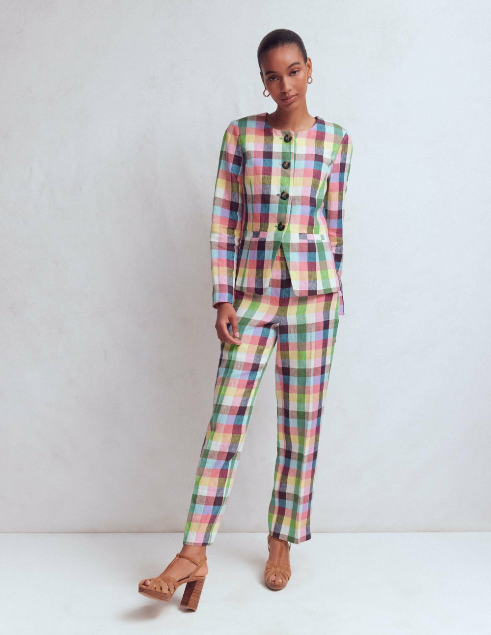 Hampstead Linen Blazer-Soft Yellow, Pink Multigingham / Boden Sale