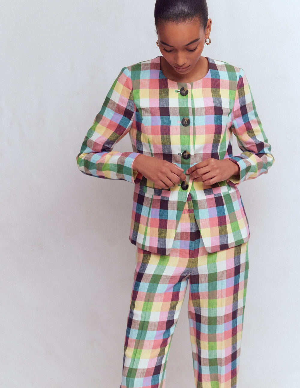 Hampstead Linen Blazer-Soft Yellow, Pink Multigingham / Boden Sale