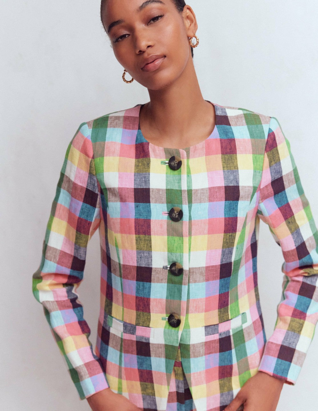 Hampstead Linen Blazer-Soft Yellow, Pink Multigingham / Boden Sale