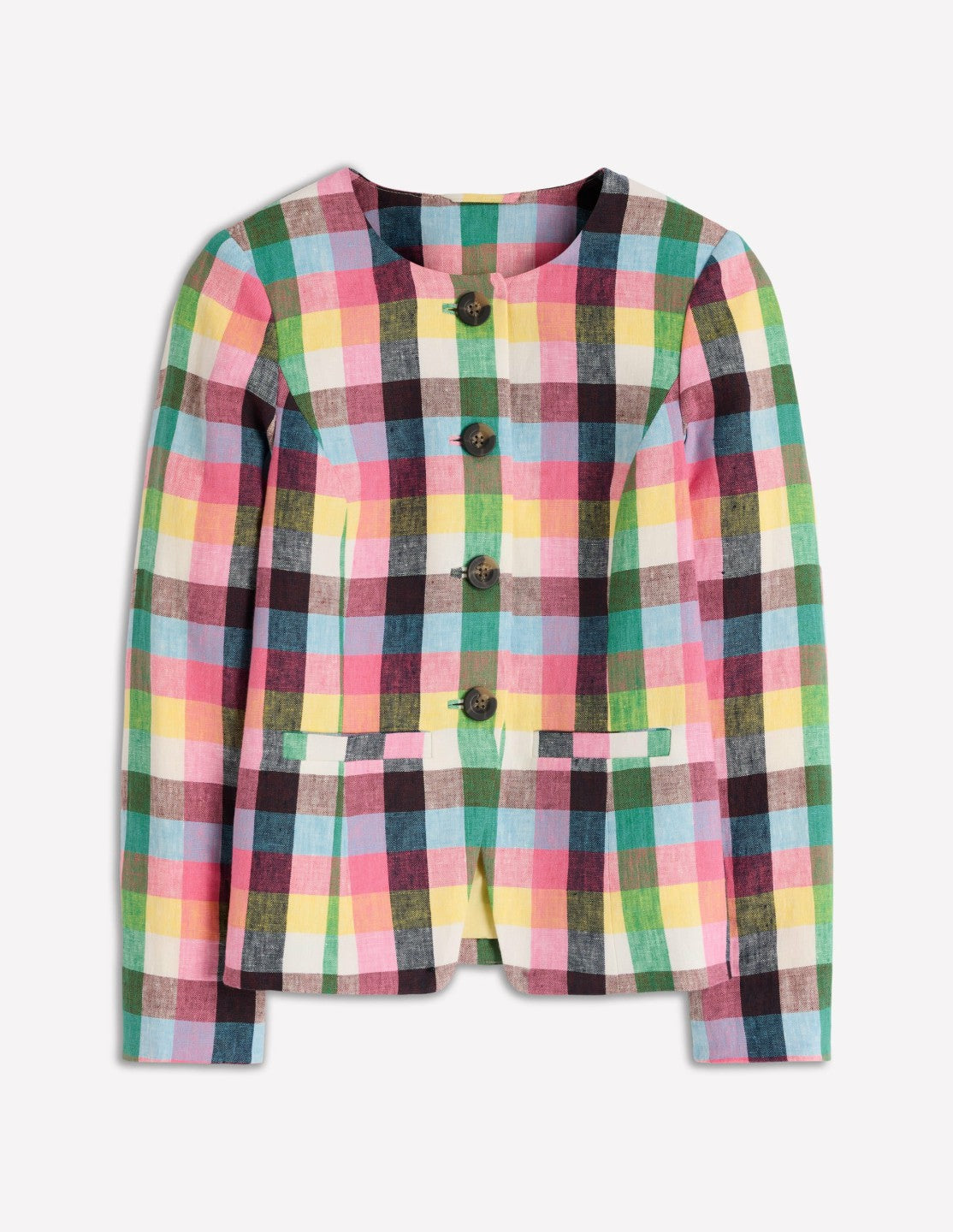 Hampstead Linen Blazer-Soft Yellow, Pink Multigingham / Boden Sale