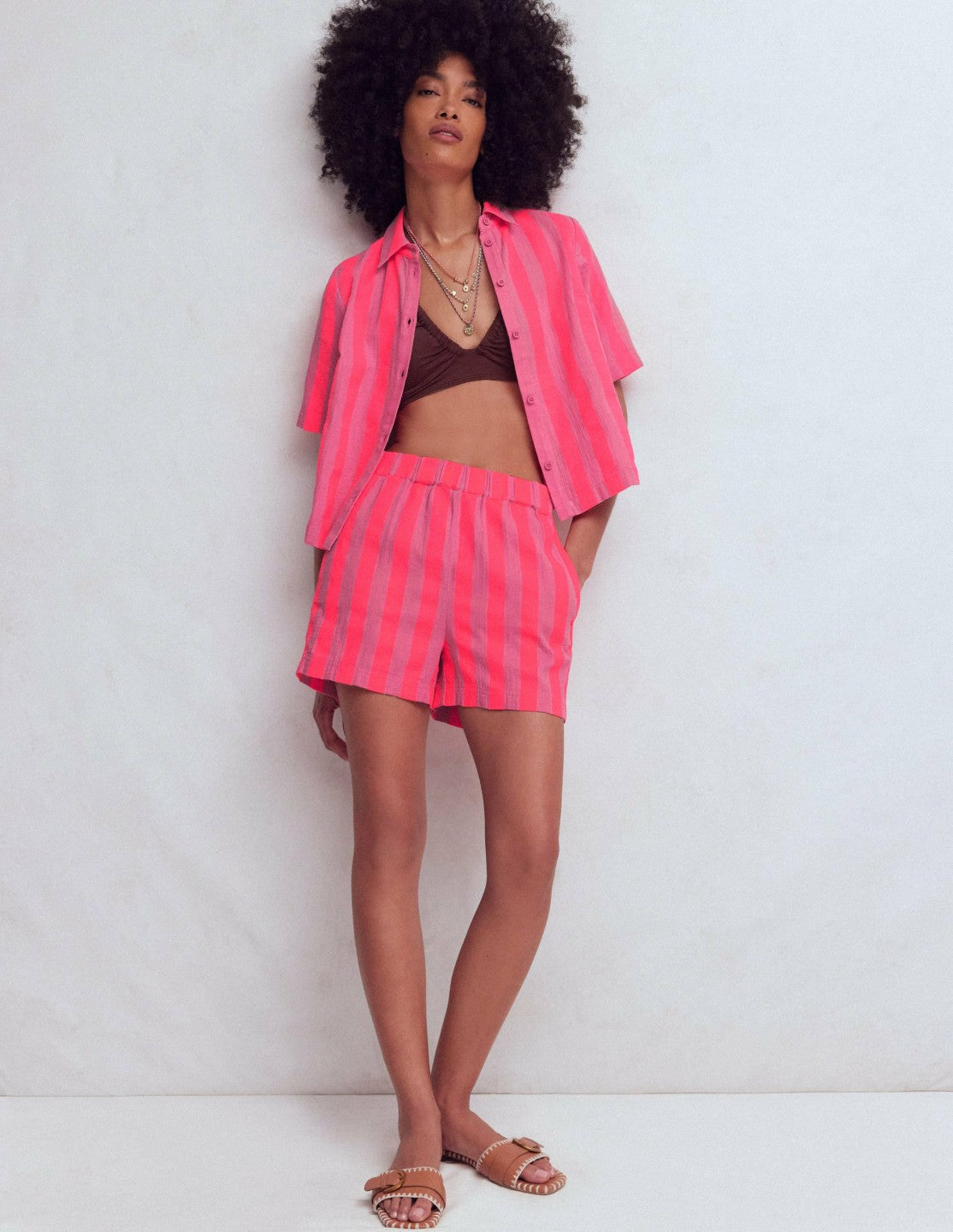 Double Cloth Shirt-Pink, Neon Coral Mid Stripe / Boden Online