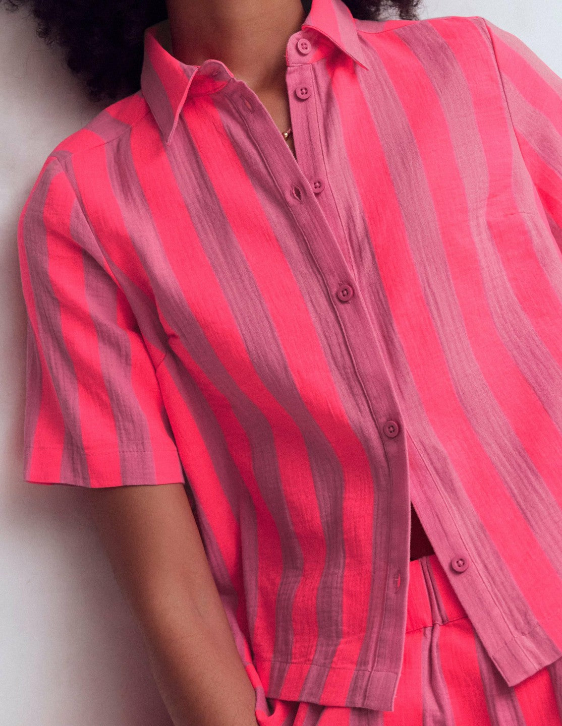 Double Cloth Shirt-Pink, Neon Coral Mid Stripe / Boden Online