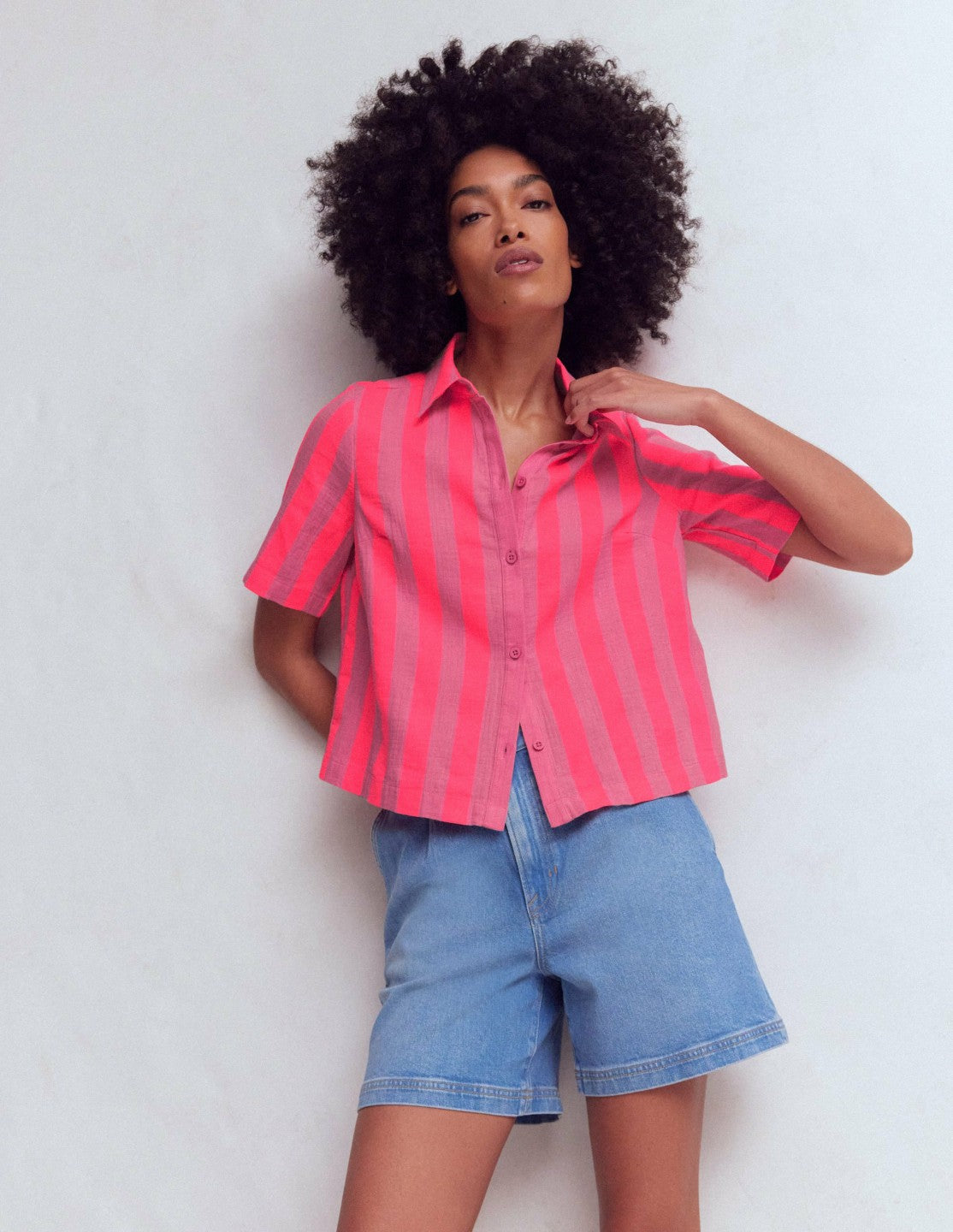 Double Cloth Shirt-Pink, Neon Coral Mid Stripe / Boden Online