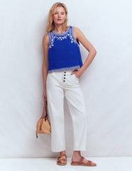 Sofia Embroidered Linen Top-Bright Blue / Boden us