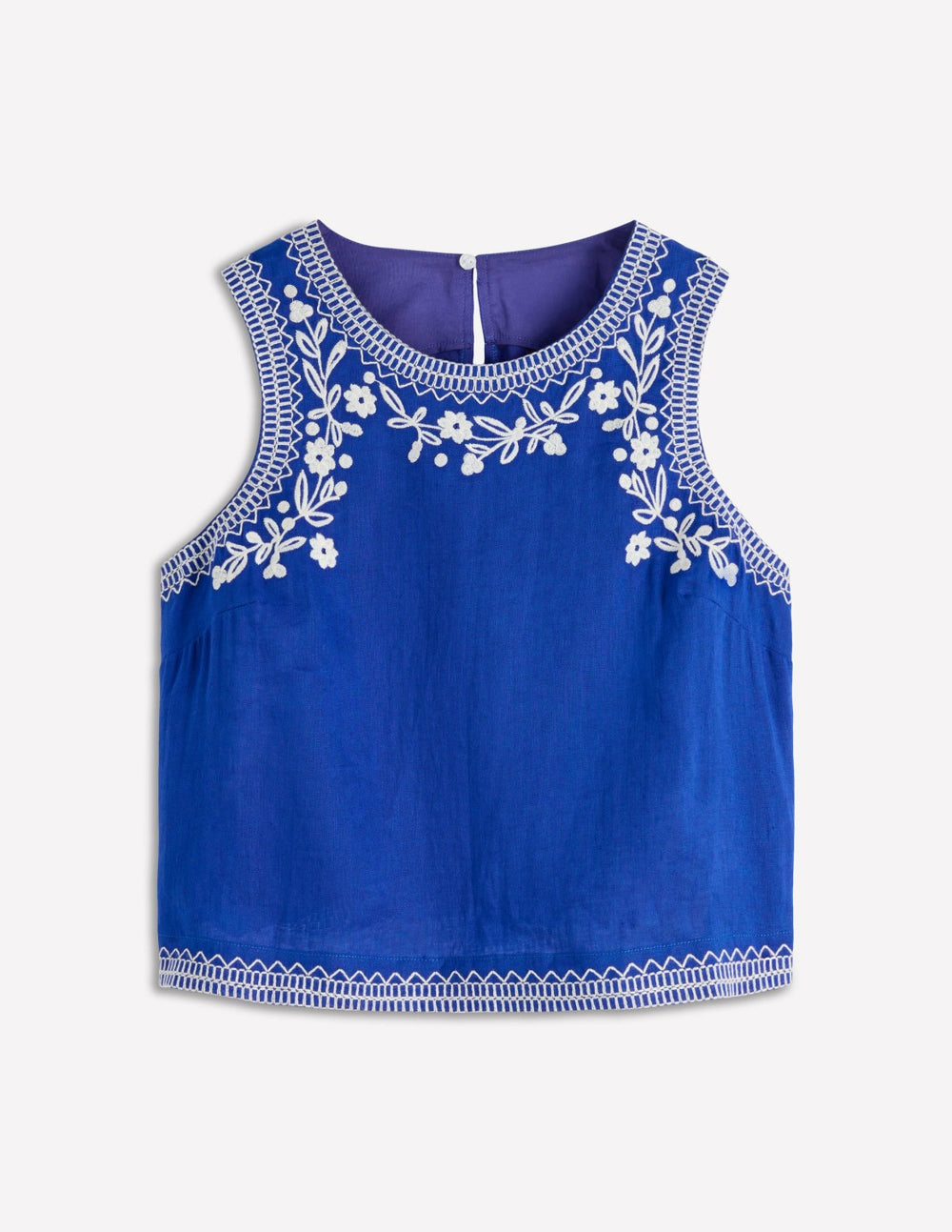 Sofia Embroidered Linen Top-Bright Blue / Boden us