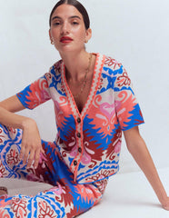 Short Sleeve Jacquard Cardigan-Aztec / Boden