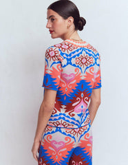 Short Sleeve Jacquard Cardigan-Aztec / Boden
