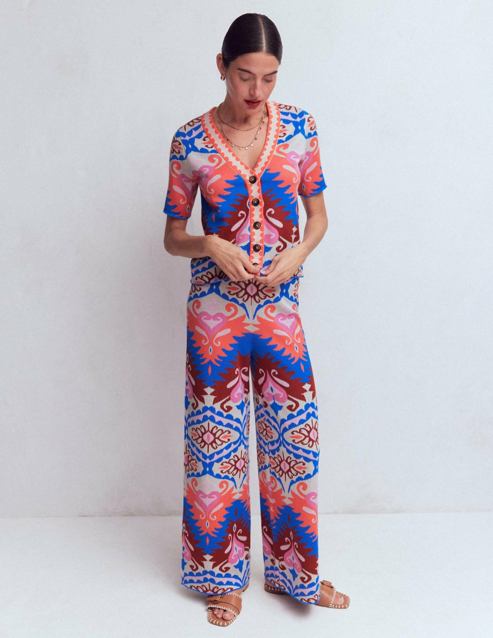 Short Sleeve Jacquard Cardigan-Aztec / Boden