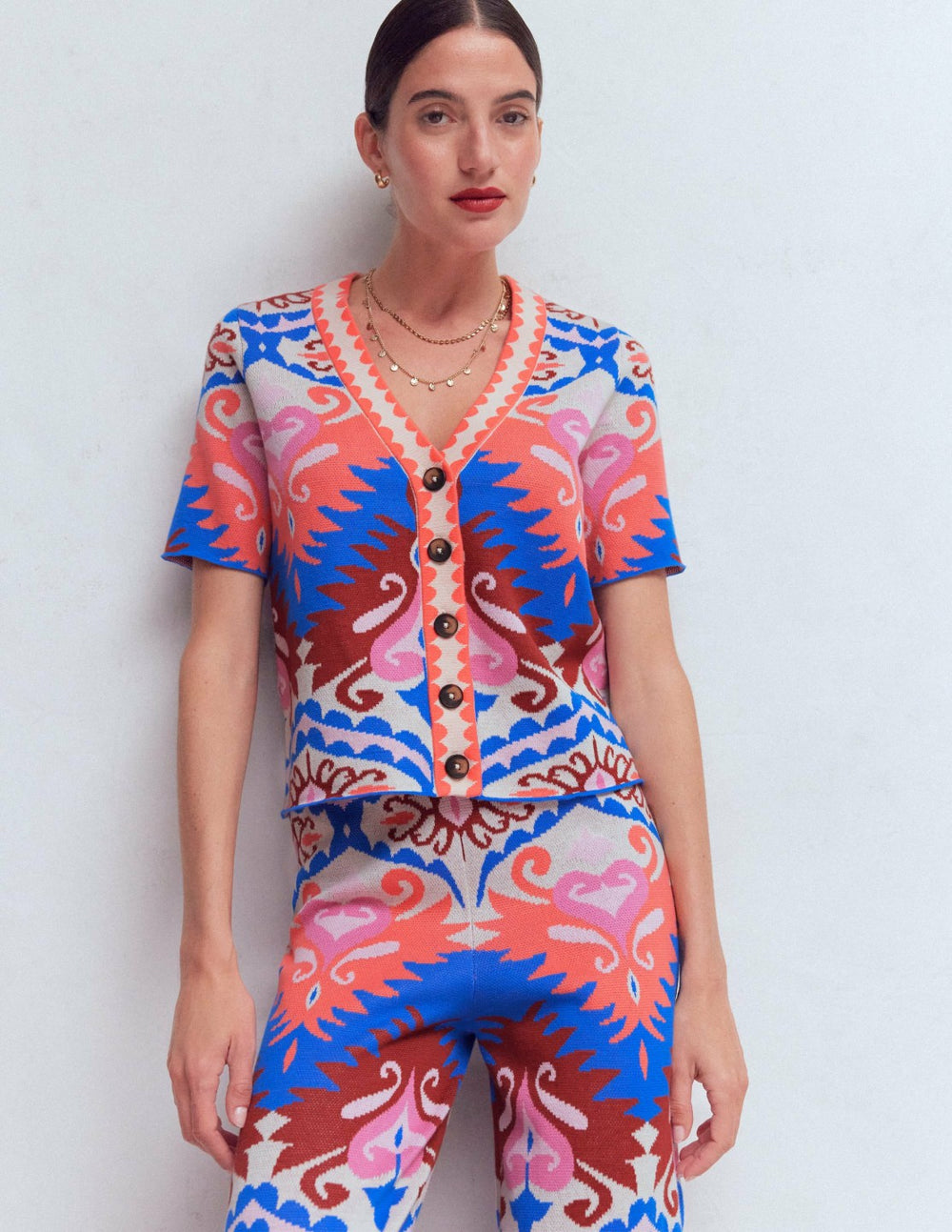 Short Sleeve Jacquard Cardigan-Aztec / Boden