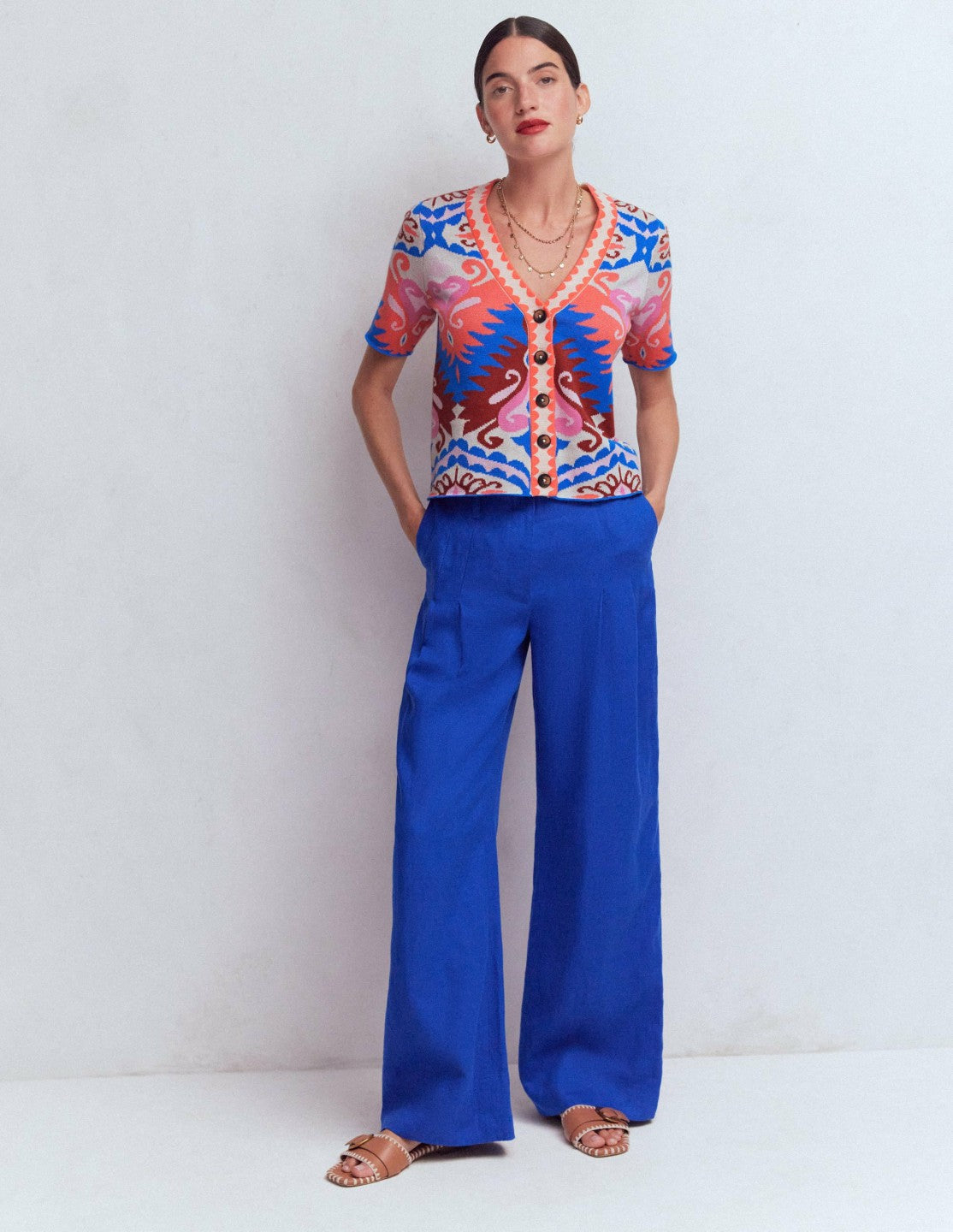Short Sleeve Jacquard Cardigan-Aztec / Boden