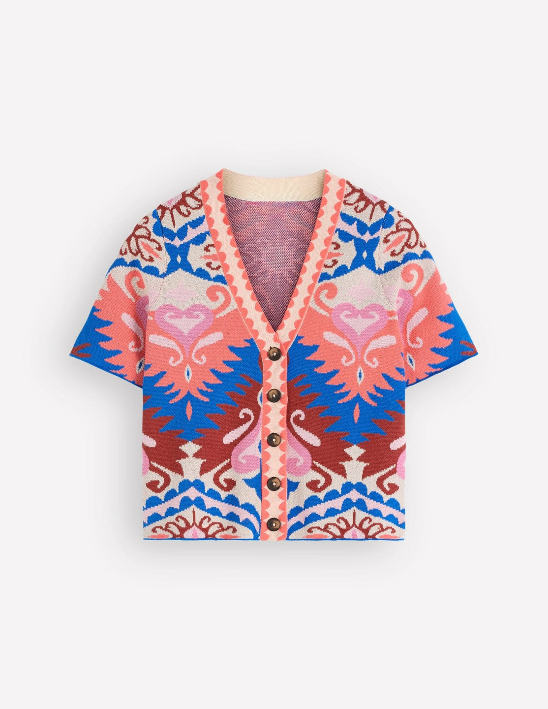 Short Sleeve Jacquard Cardigan-Aztec / Boden