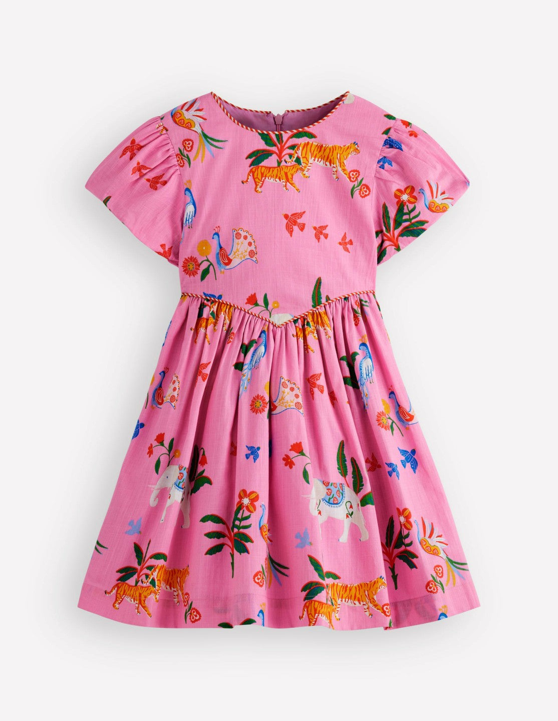 V-waist Woven Dress-Formica Pink Tropical Animals / Boden Sale