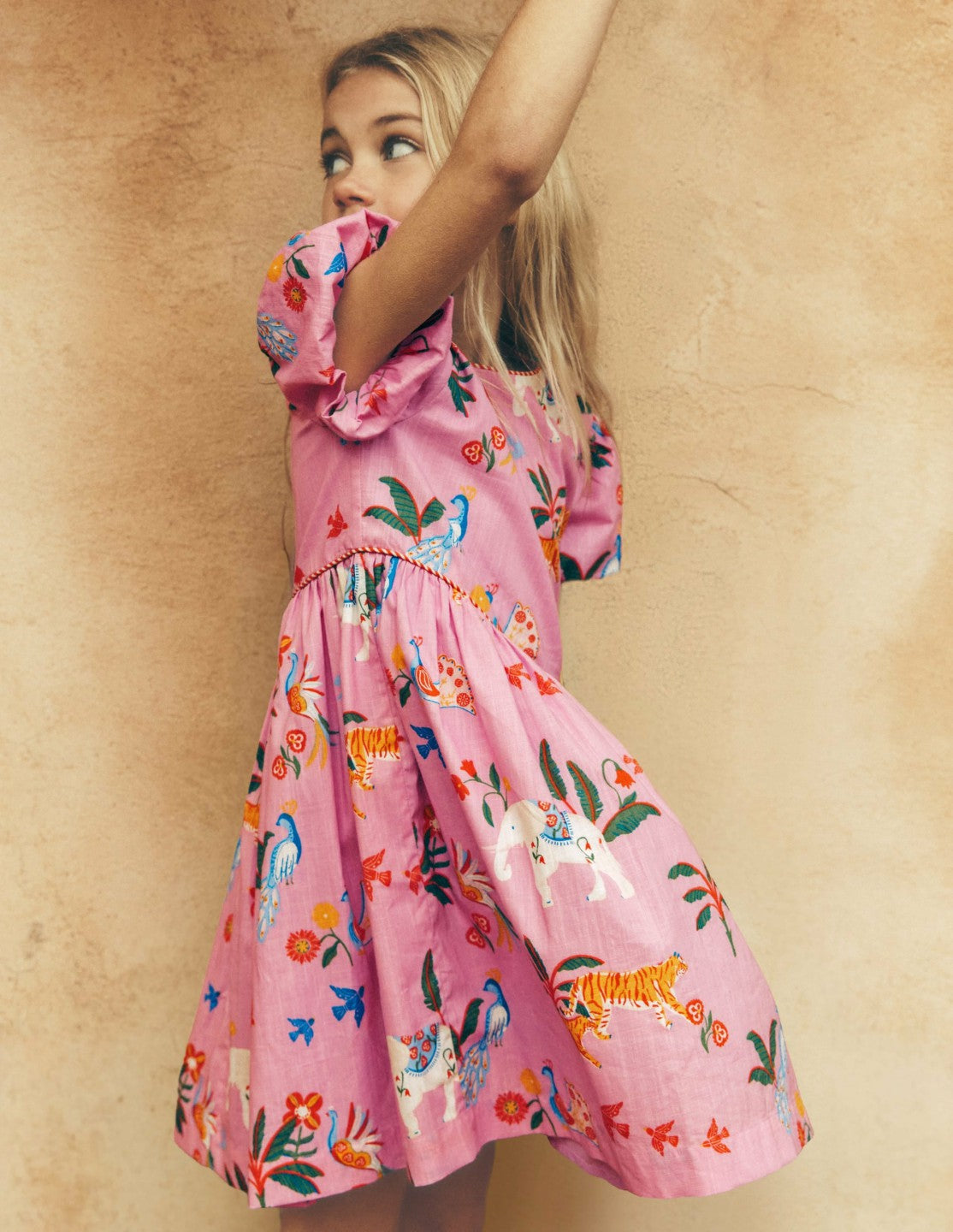 V-waist Woven Dress-Formica Pink Tropical Animals / Boden Sale