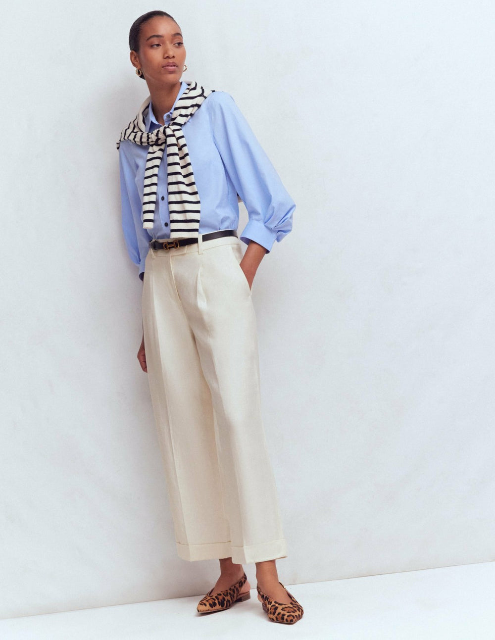 Chiswick Crop Linen Pants-Ivory / Boden Online