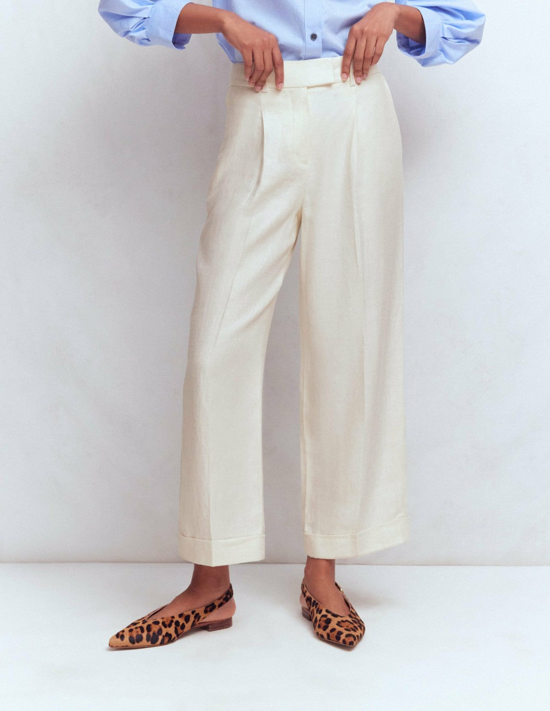 Chiswick Crop Linen Pants-Ivory / Boden Online