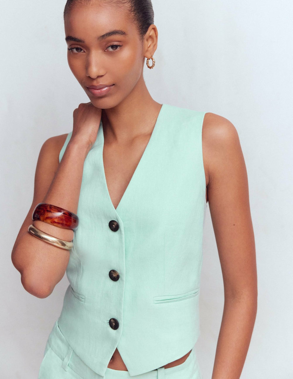 V-neck Linen Waistcoat-Spearmint / Boden On sale