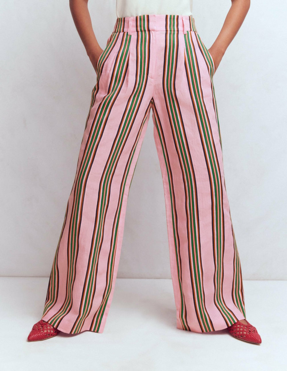 Kensington Linen Pants-Pink and Green Stripe / Boden us