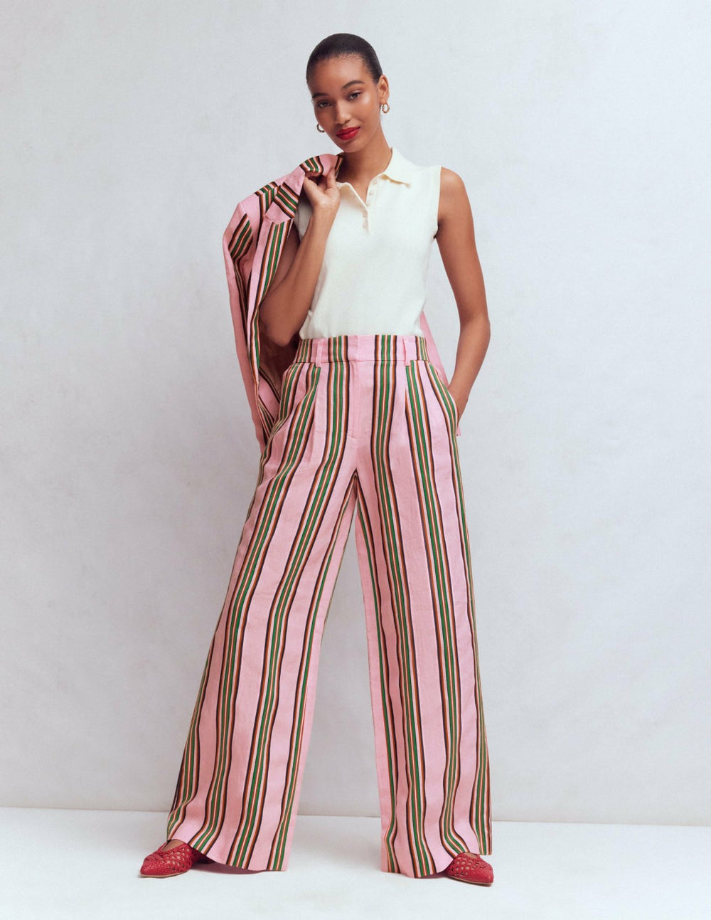 Kensington Linen Pants-Pink and Green Stripe / Boden us