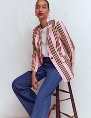 Woodbridge Linen Blazer-Pink, Rich Emerald Stripe / Boden
