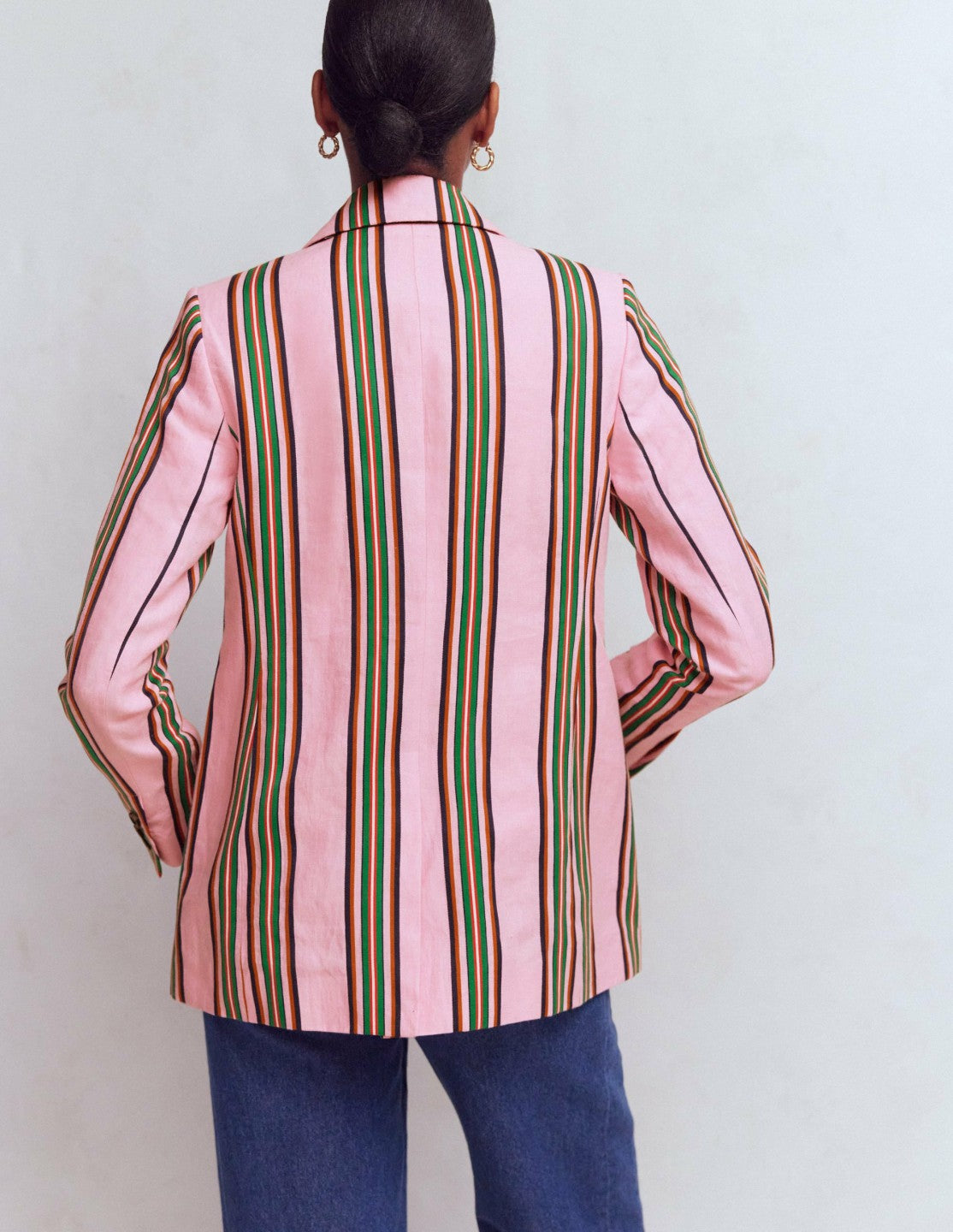 Woodbridge Linen Blazer-Pink, Rich Emerald Stripe / Boden