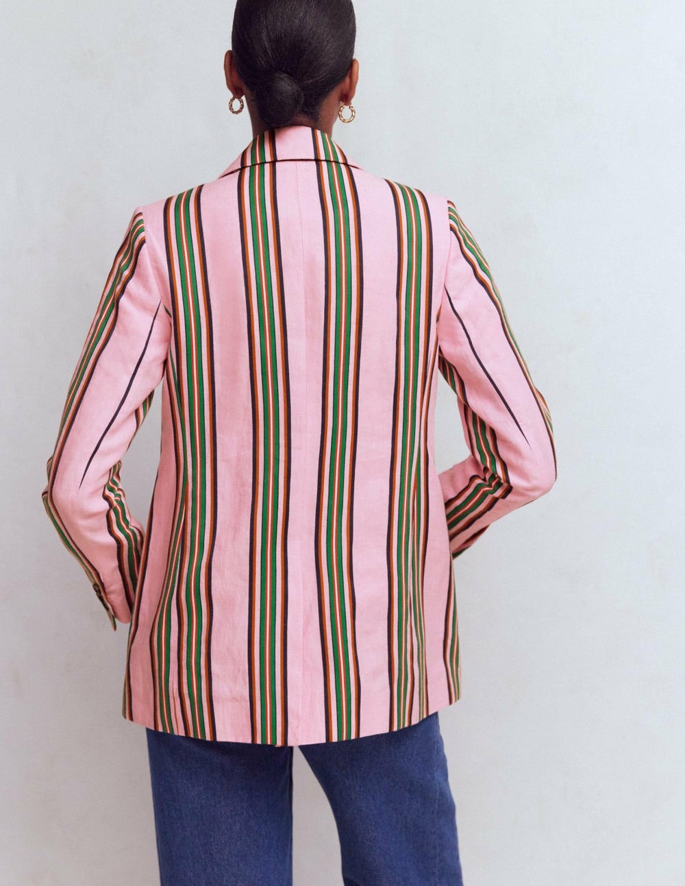 Woodbridge Linen Blazer-Pink, Rich Emerald Stripe / Boden