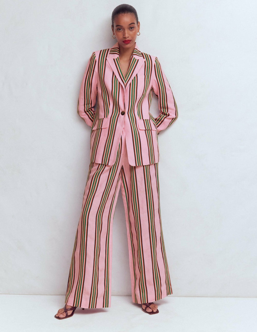 Woodbridge Linen Blazer-Pink, Rich Emerald Stripe / Boden