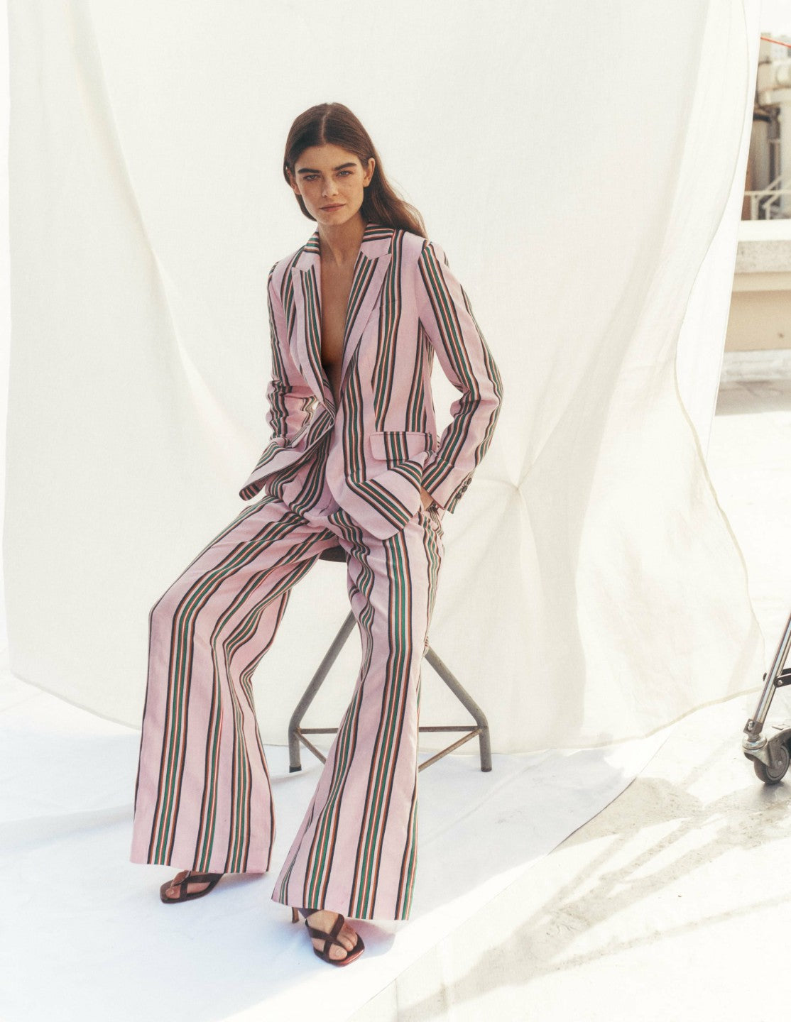 Woodbridge Linen Blazer-Pink, Rich Emerald Stripe / Boden