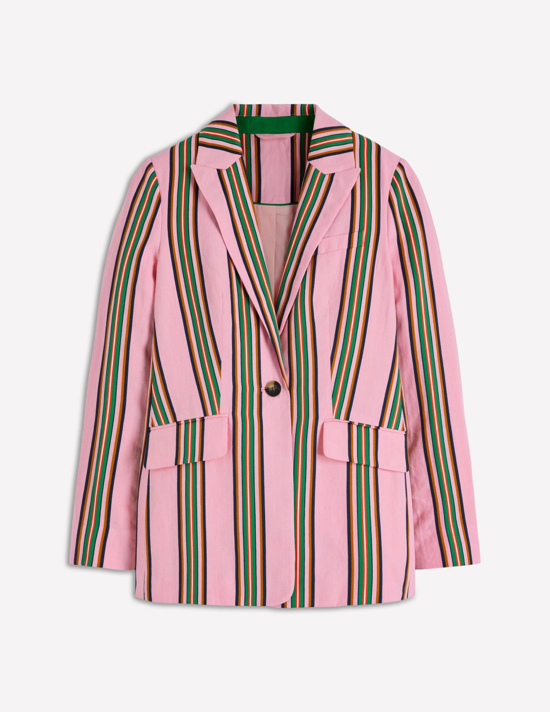 Woodbridge Linen Blazer-Pink, Rich Emerald Stripe / Boden