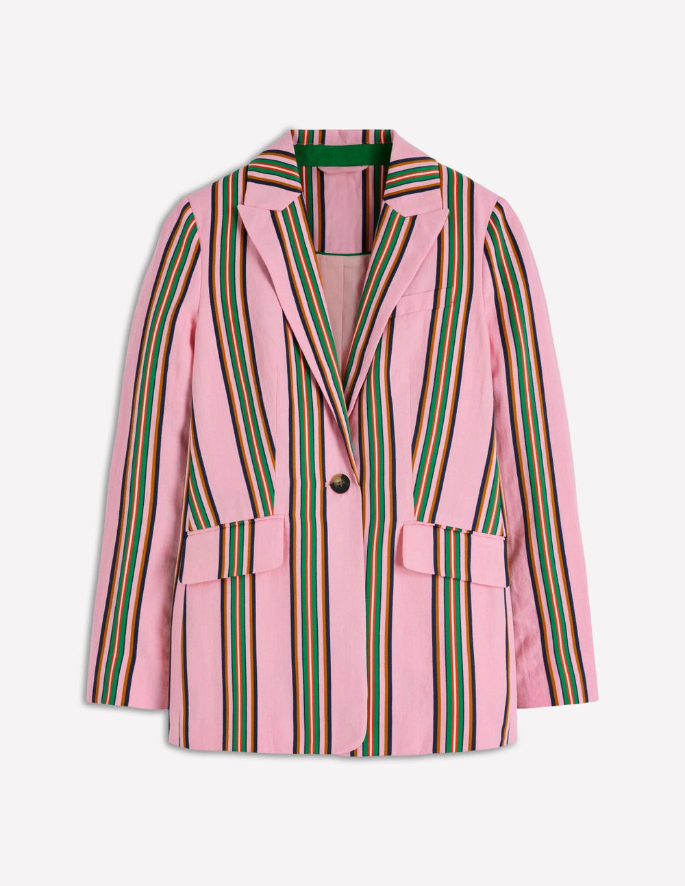 Woodbridge Linen Blazer-Pink, Rich Emerald Stripe / Boden