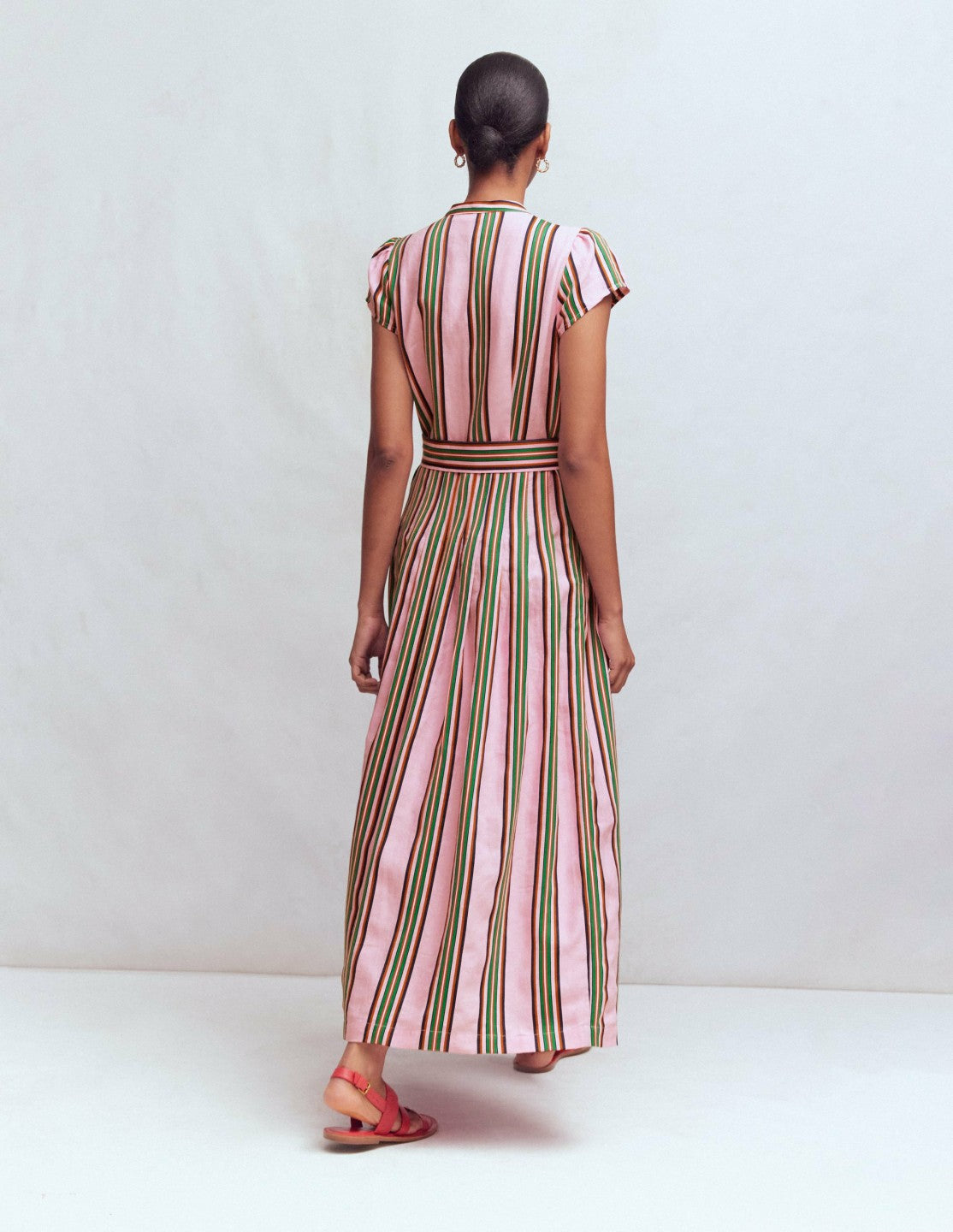 Arabella Linen Blend Dress-Pink, Rich Emerald Stripe / Boden Sale