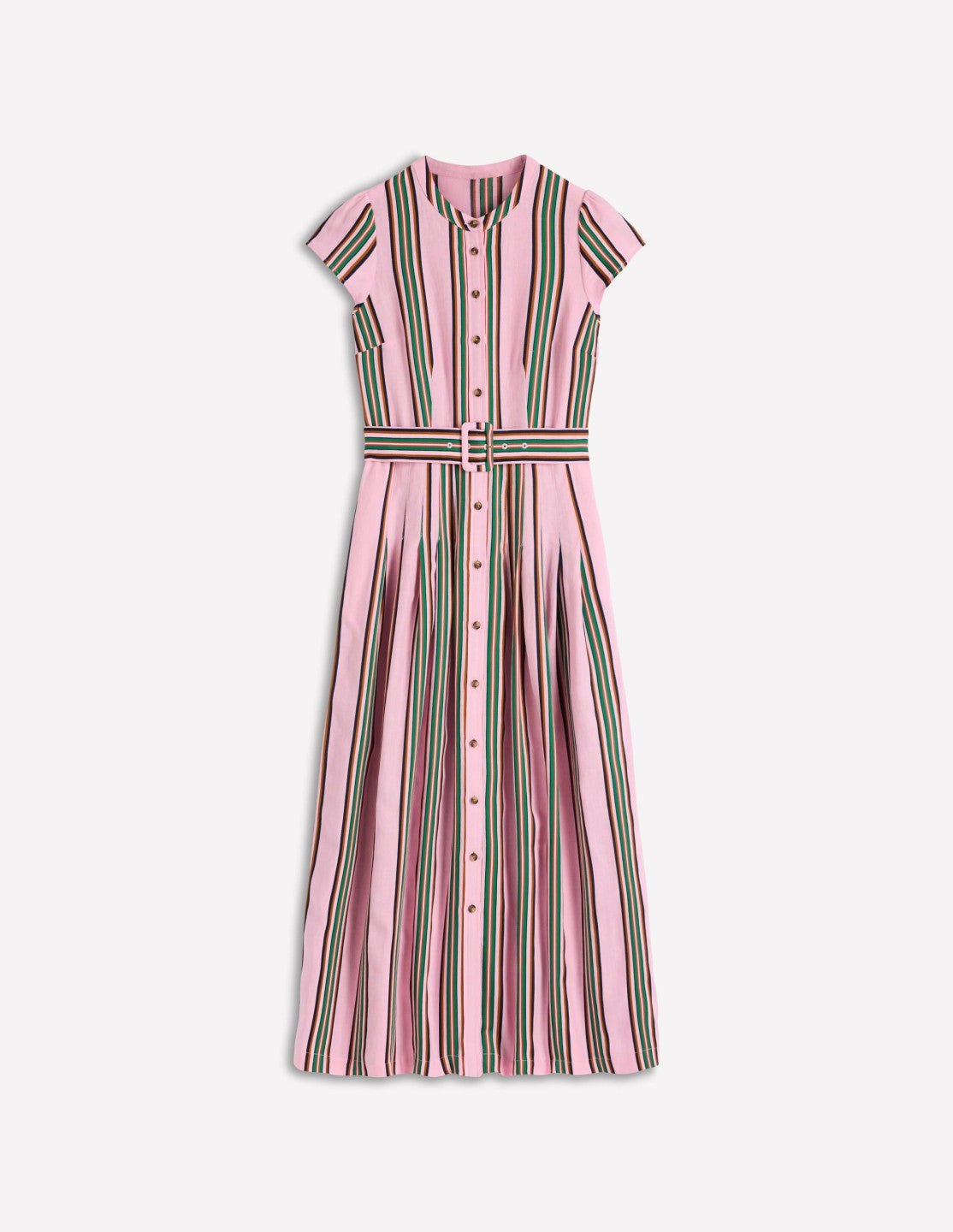 Arabella Linen Blend Dress-Pink, Rich Emerald Stripe / Boden Sale