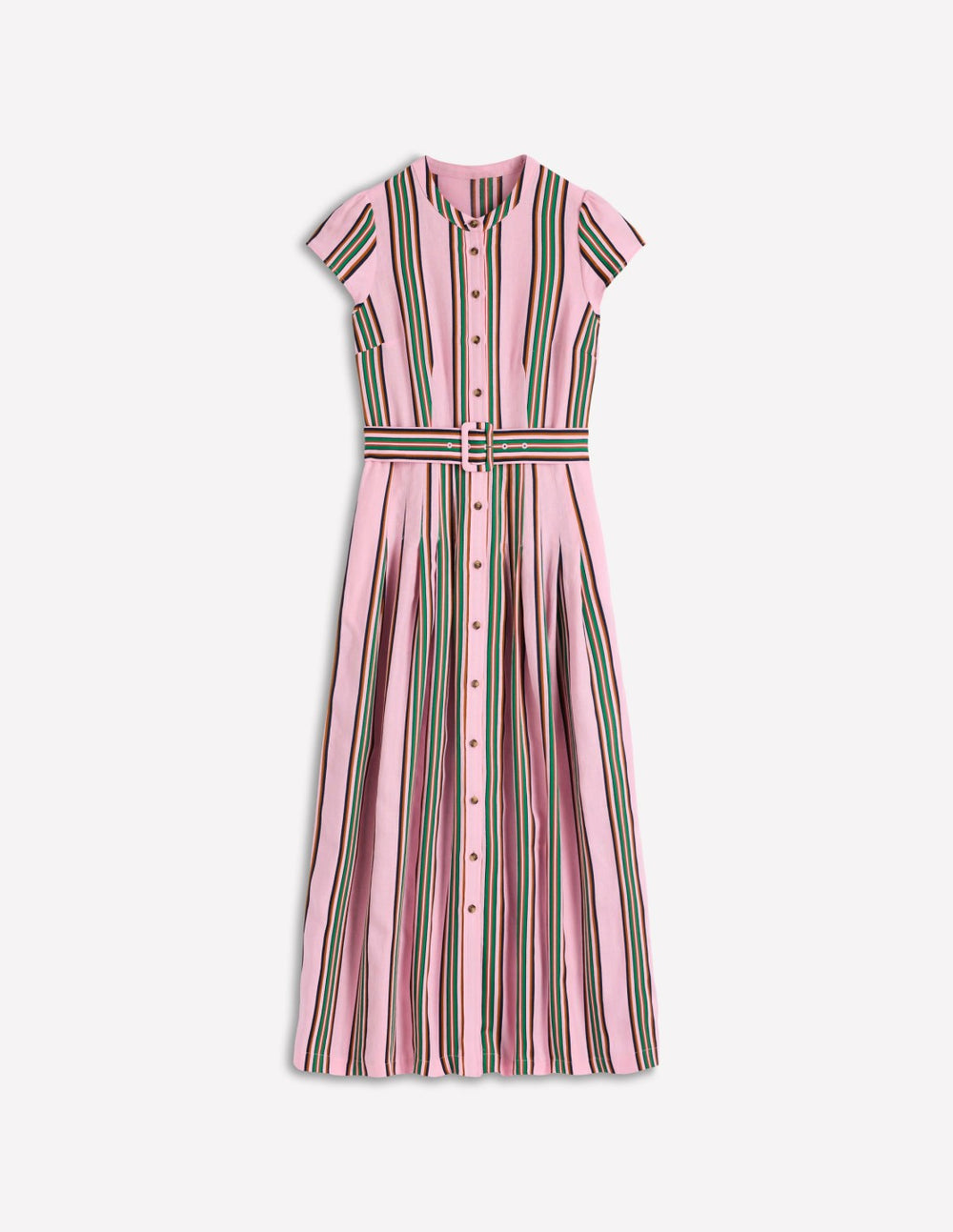 Arabella Linen Blend Dress-Pink, Rich Emerald Stripe / Boden Sale