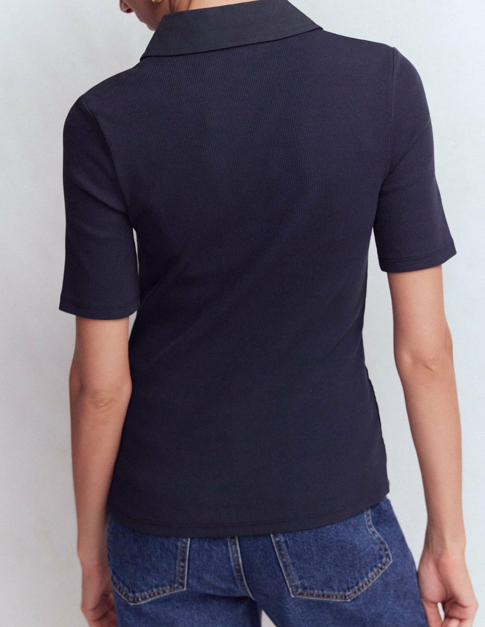 Collared Ribbed Henley Top-Navy / Boden Online